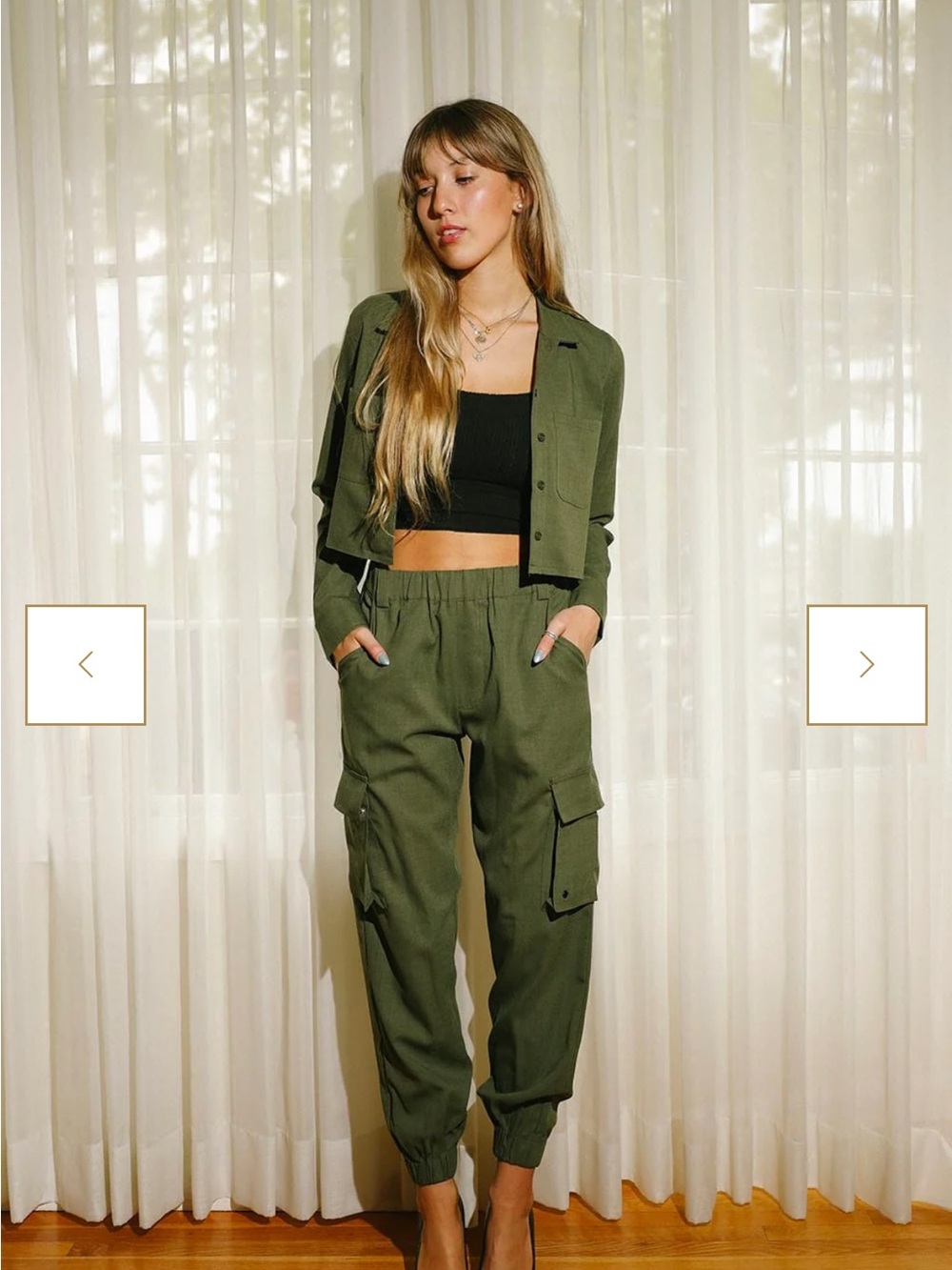 Sylc Womens Military Green Long Sleeve Outfit Set Pants Polyester Size M